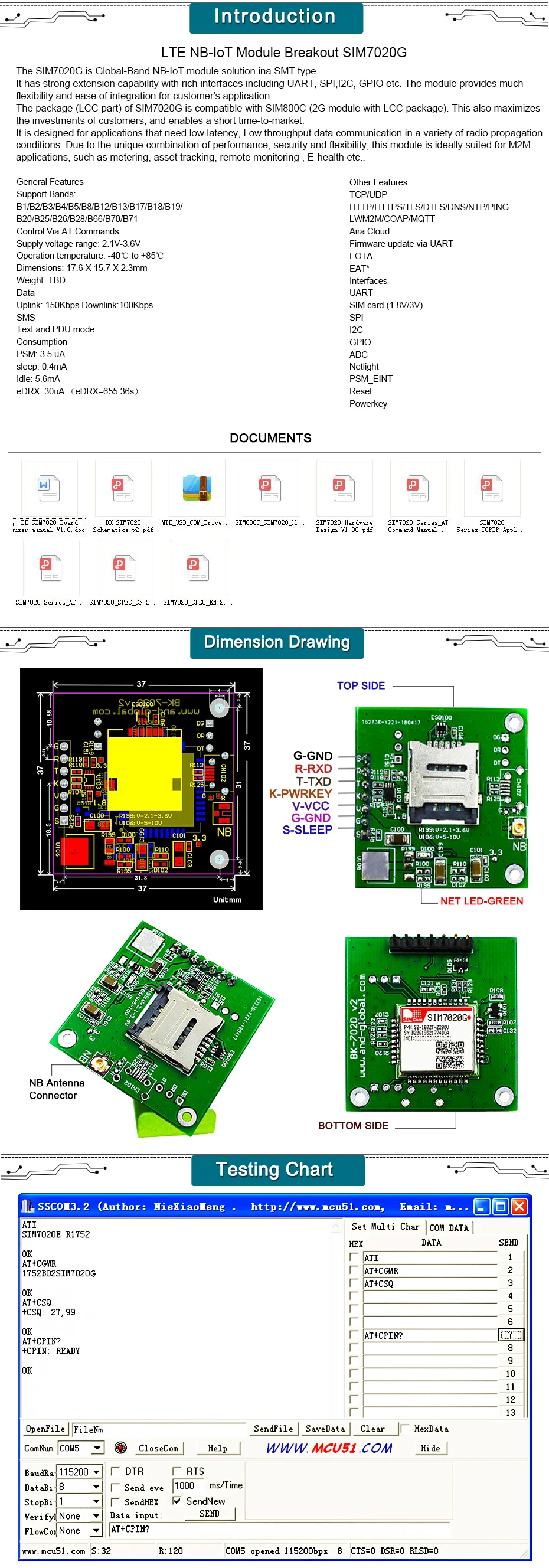 Группа NB-IoT SIM7020G, BK-SIM7020G