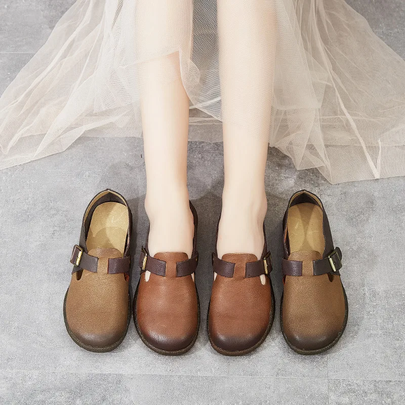 

2019 Autumn New Style Ethnic-Style Handmade Retro Genuine Leather Shoes Women's round-Toe Soft-Sole Comfortable Mom Shoe
