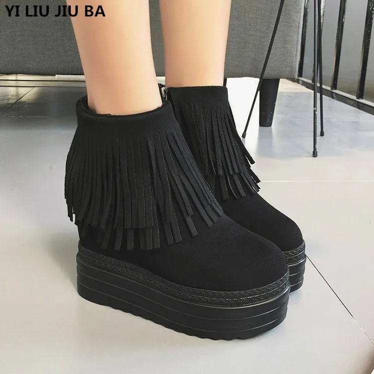 

Autumn Winter women high heels ankle Martin boots women shoes platform zipeer pumps dress warm snow boots woman botas mujer G592