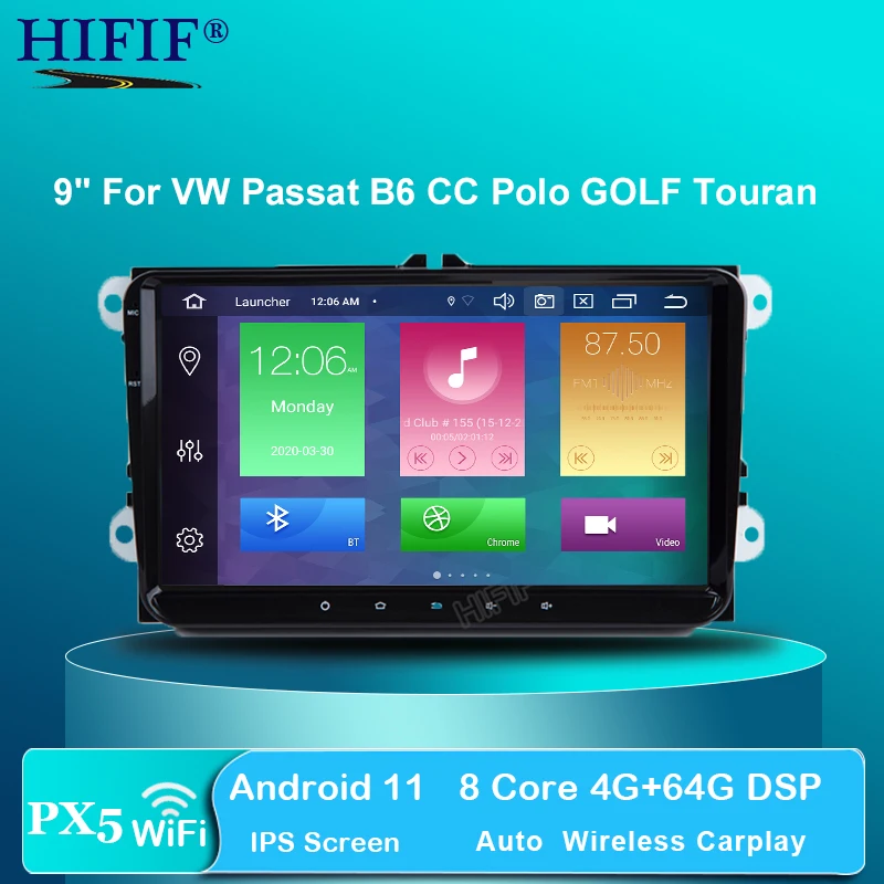 PX5 Android 10 2 DIN Car multimedia GPS for GOLF 5 Golf 6 Polo Passat B6 CC Tiguan Touran BORA SEAT Altea Toledo Leon EOS NO DVD |
