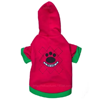 

Red Cartoon Dog Clothes Footprint Clothing for Dogs Small Pet Outfits Hoodie Autumn Winter Yorkies Print Boy Ropa Para Perro