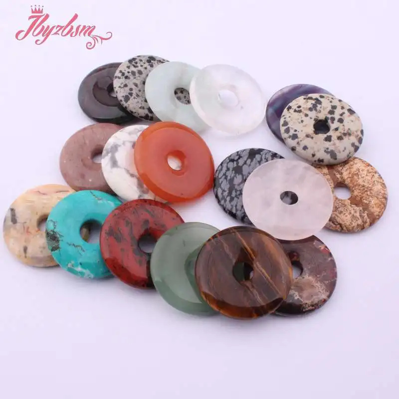 Natural 30mm Assorted Stones Round Donut Beads For Pendant Earring Making 1 Pcs 