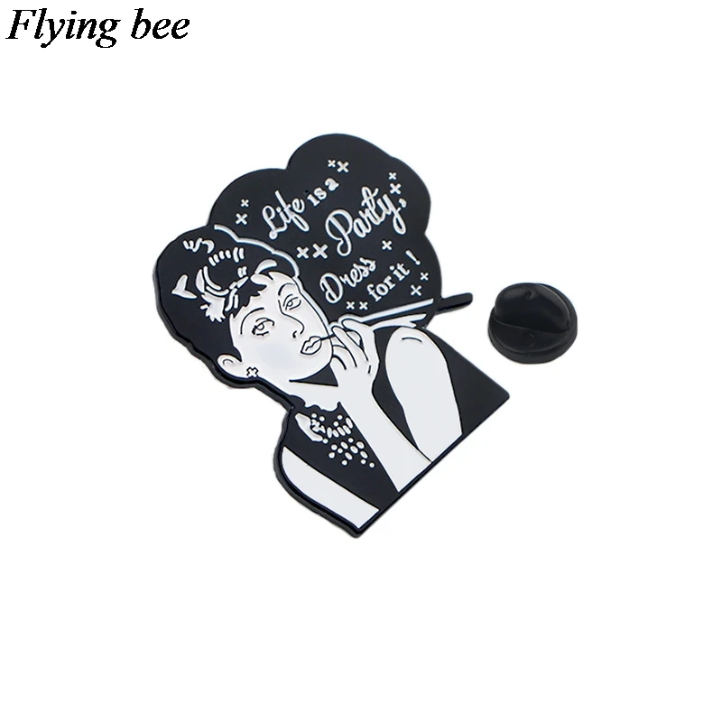 Flyingbee Одри Хепберн булавки брошь металлический значок для рюкзака одежда рубашка воротник Эмаль Булавка вентиляторы подарки для женщин мужчин X0577