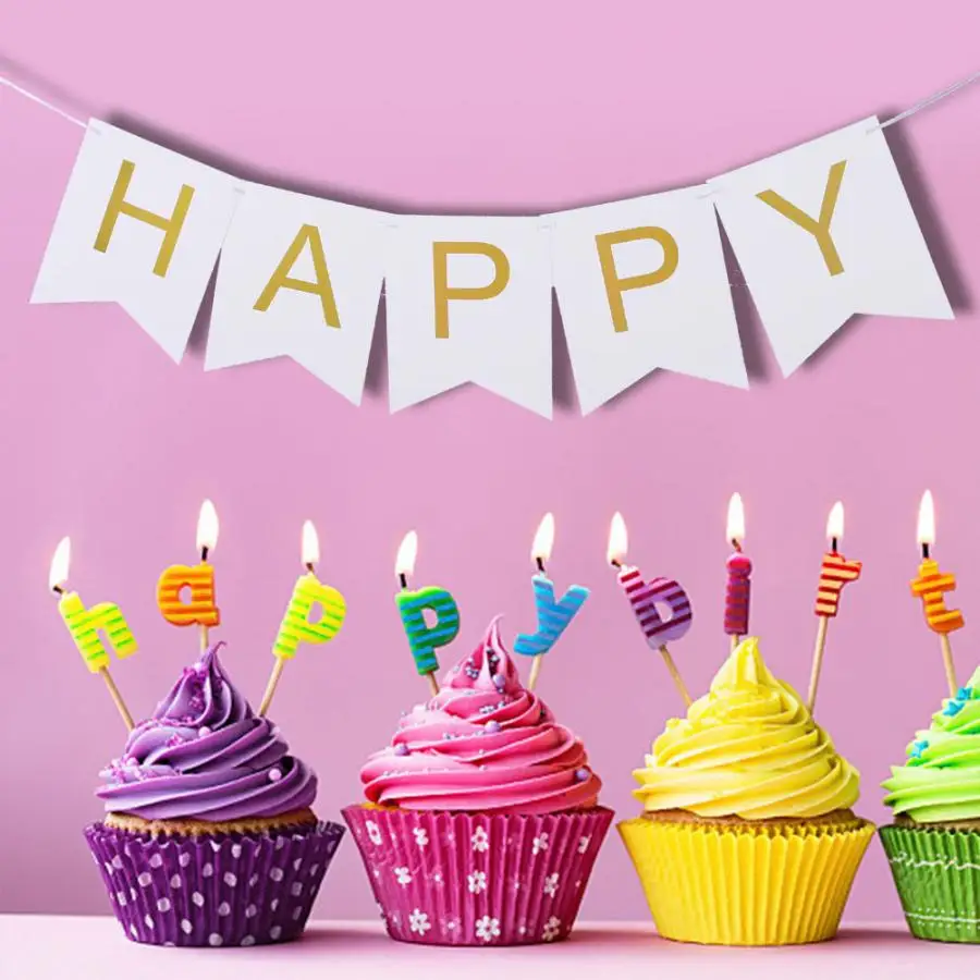 Happy Birthday Happy Birthday Flag Bronzing Letter Hanging Event Party Background Decoration Party Supplies Gold