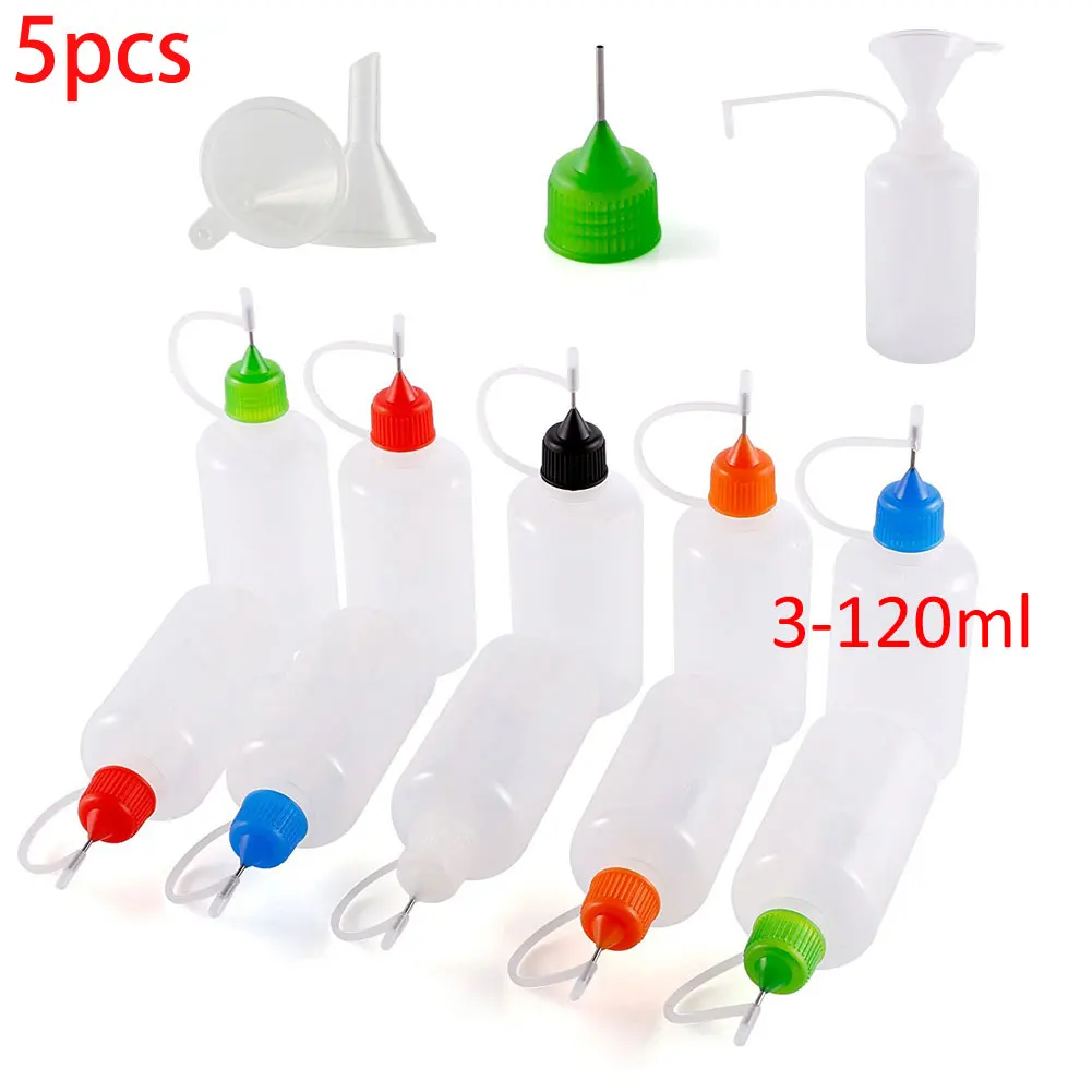 

5pcs x 3ml-120ml Dropper Bottles Needle Tip Empty LDPE Squeeze Dropper Juice Eye E Liquid Containers + Mini Funnel