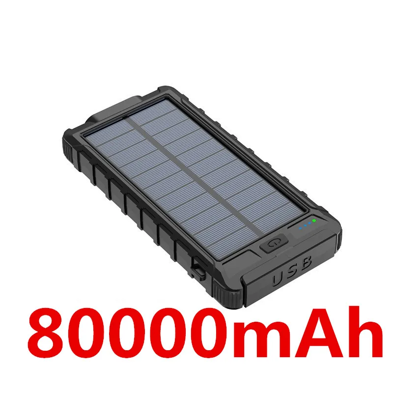 80000mAh solar mobile phone mobile power fast charger portable with LED light USB port external battery for Xiaomi Iphone wireless power bank for iphone Power Bank