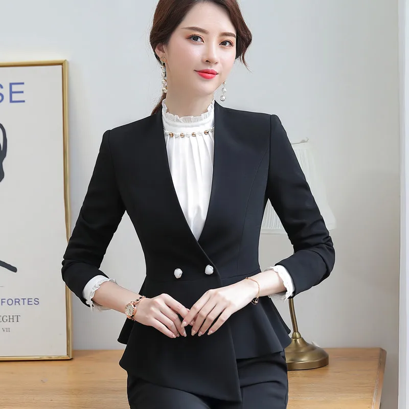 Black blazer Модный женский пиджак в деловом стиле, профессиональная Осенняя Новинка года, приталенная куртка с длинными рукавами для интервью, офисный женский формальный пиджак для работы - Цвет: Black blazer