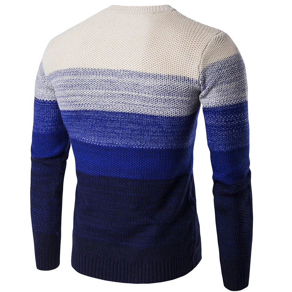 Autumn Men's Gradient Sweater Casual O-Neck Striped Mens Knittwear Patchwork Winter Knitted Pullovers Slim Fit Pull Homme