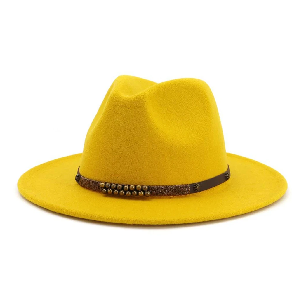 Men Women Fedora Hat With Belt Wide Brim Hat Ladies Winter Hat Pop Jazz Hat