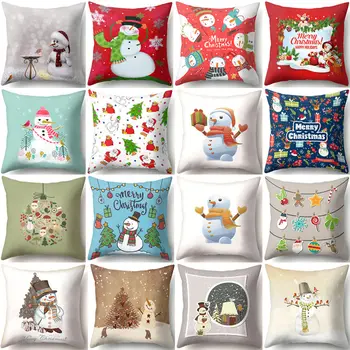 

1Pcs Snowman Christmas Cushion Cover Polyester 45*45 Decorative Pillows New Year Xmas Sofa Bed Home Decor Pillow Cover 40543