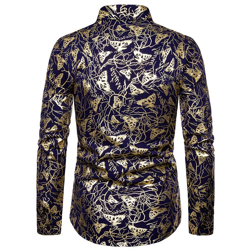 Черная бронзовая рубашка с принтом бабочки для мужчин Chemise Homme 2019, роскошная брендовая мужская рубашка с длинным рукавом на пуговицах