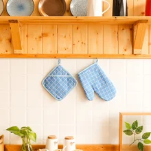 1 шт хлопок белье кухонные перчатки и коврик жаростойкая печь рукавица барбекю печь перчатки для готовки рукавица для Гриль-барбекю выпечки перчатки