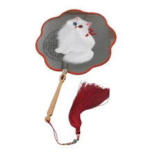 Милый котенок ручной работы Шелковый веер известная китайская культура Вышивка Сучжоу веер двухсторонний веер с вышивкой серия с подарочной коробкой