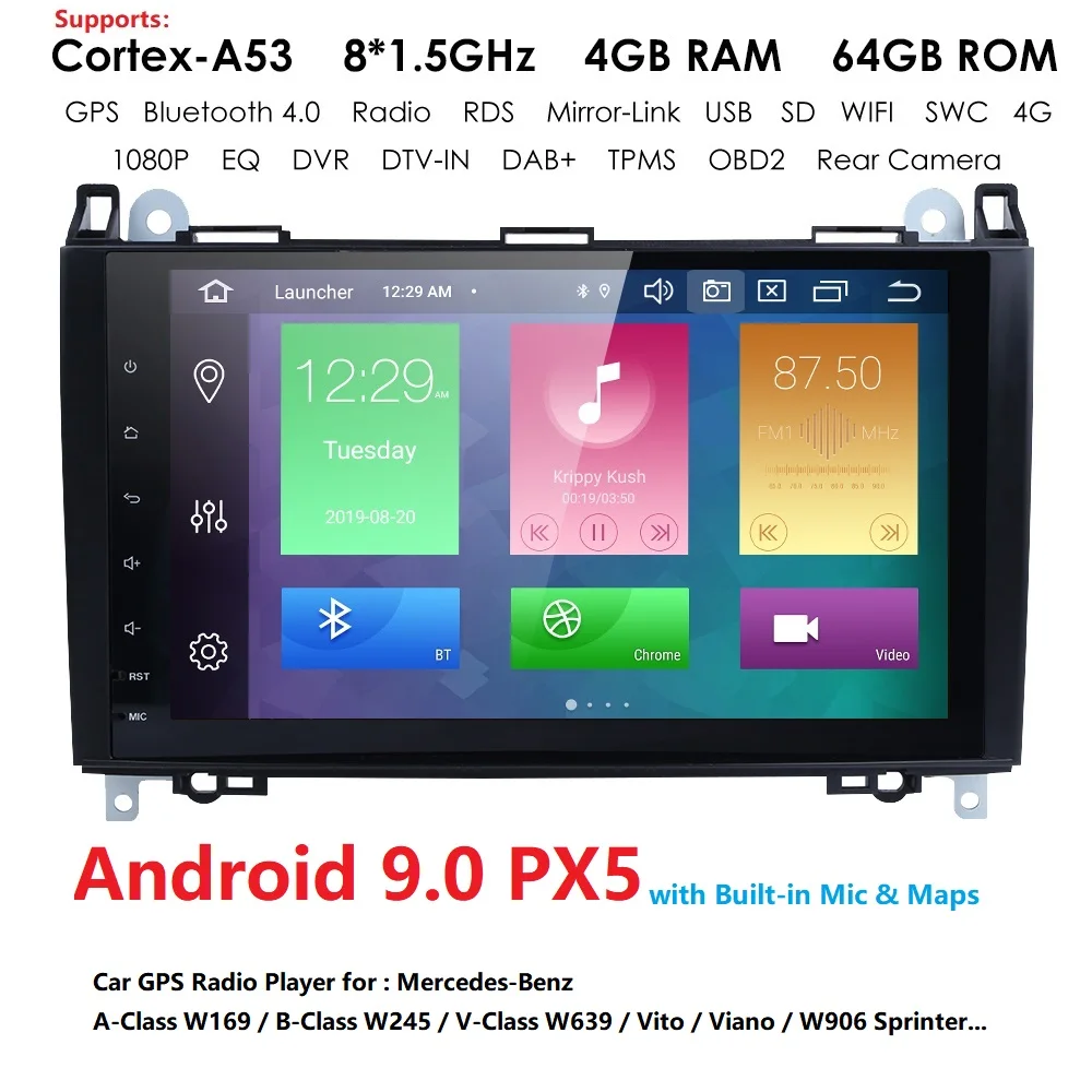 Excellent Android 9.0 4G+64G Car AutoRadio Navi For Mercedes Benz Sprinter B200 W209 W169 W169 B-class W245 B170 Vito W639 Car GPS player 2