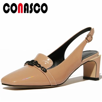 

CONASCO New Arrival Woman Pumps Genuine Leather High Heels Spring Summer Euro Style Fashion Casual Chain Slingbacks Shoes Woman
