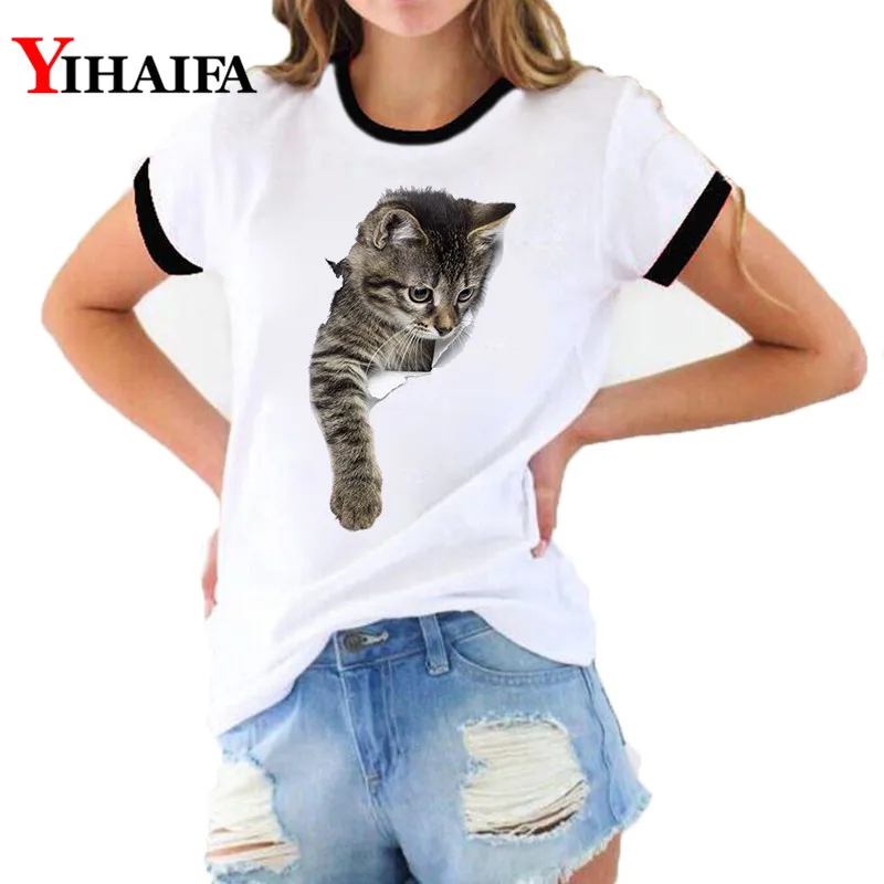 

New Fashion Women 3D Print T Shirts Cat Graphic Tees Summer Lady White Casual Ropa Mujer Short Sleeve Tops woman clothes