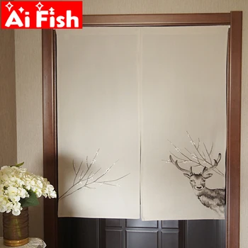 

American Pastoral Embroidery Beige Sika Deer Cotton Linen Curtain Fabric For Kitchen Partition Half Curtain Bay Window MY413-50