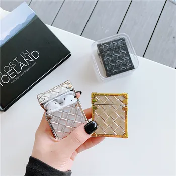 

Luxury Square Woven pattern Earphone Case for Apple Airpods 1 2 Charging Box Bluetooth earphone Accessories soft ProtectiveCover