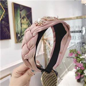 Pink Модные женские винтажные горный хрусталь повязка на голову для девочки головные уборы с бисером женские милые аксессуары для волос ins элегантные повязки для волос - Цвет: Pink
