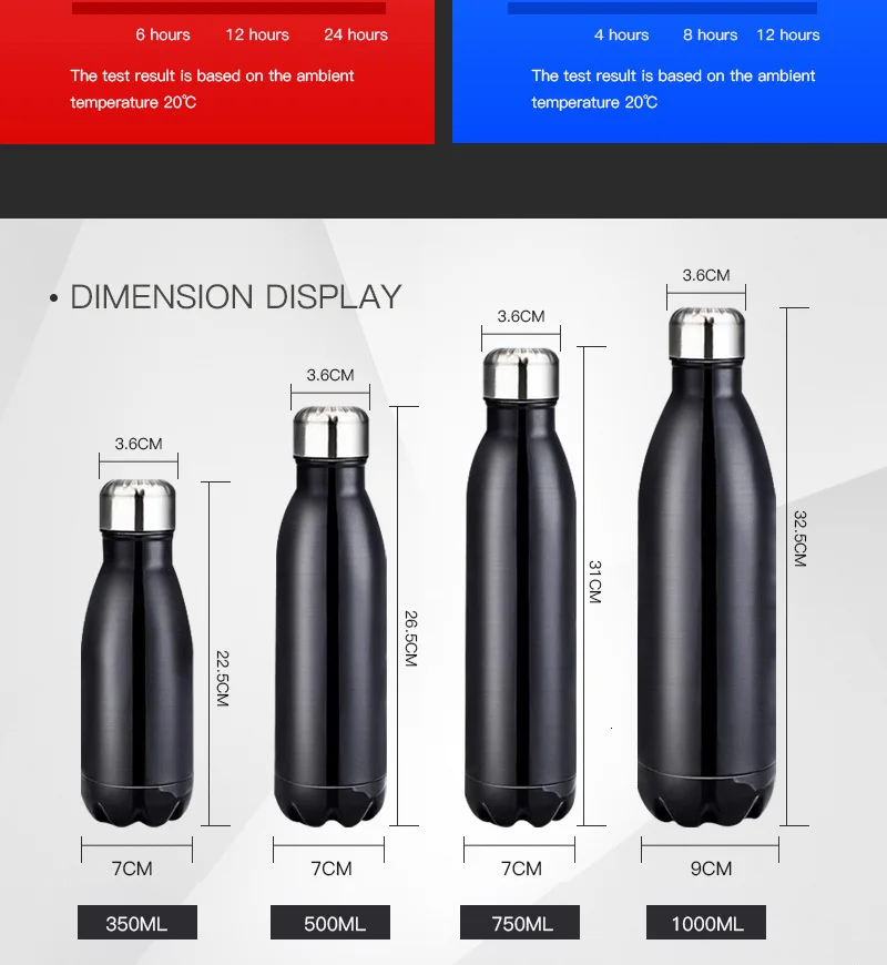 350/500/750/1000ml Double-wall Insulated Vacuum Flask Stainless Steel Heat Thermos For Sport Water Bottles Portable Thermoses