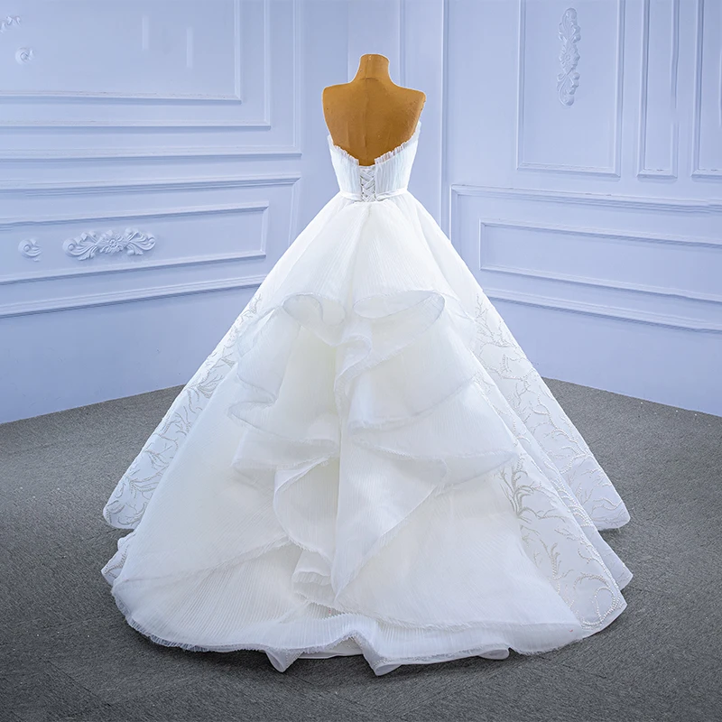 RSM67304 Wedding Dress Tube Top Lace Bridal 2021 New Beaded Pattern Frill Banquet Celebration Backless Gown Brautkleid 6