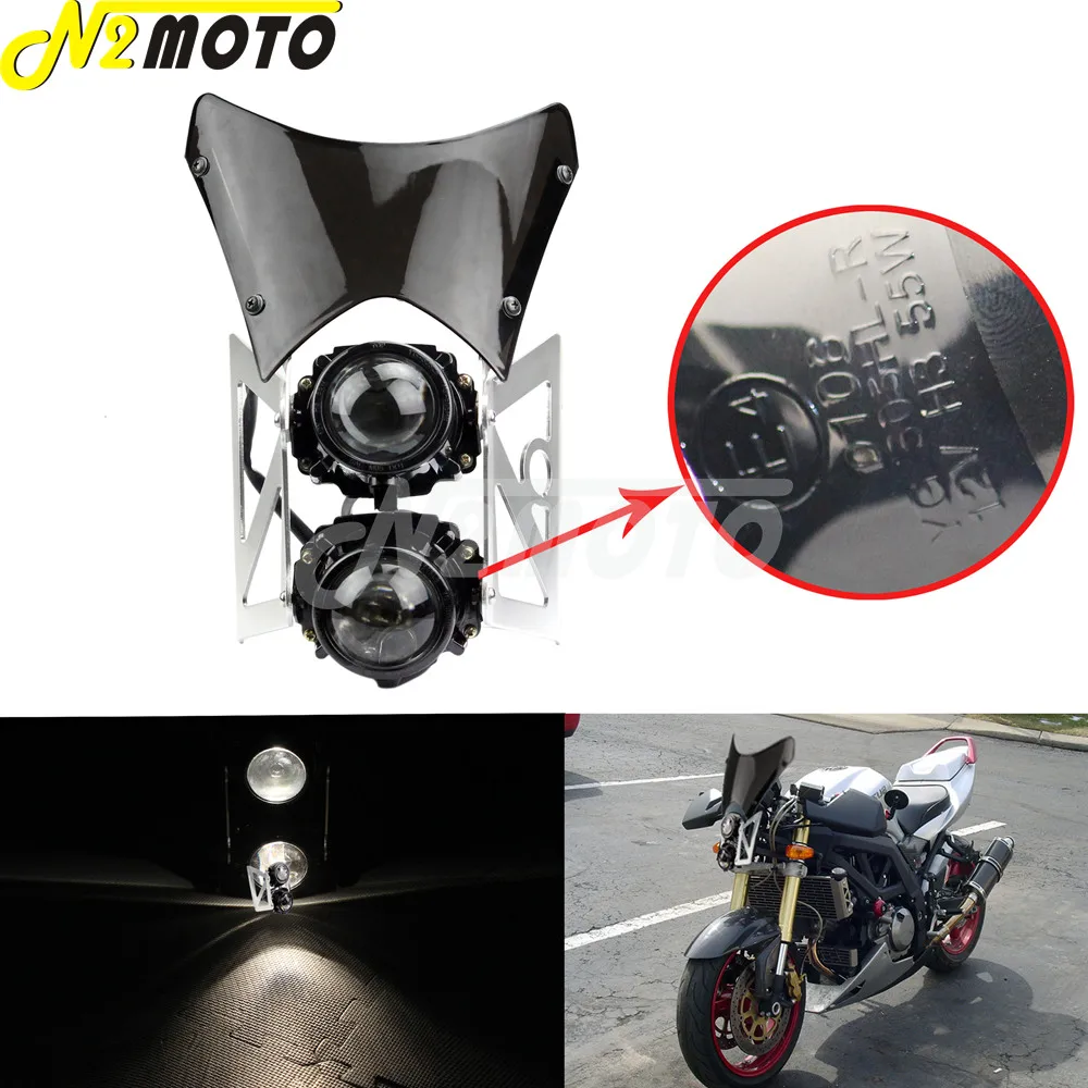

E4 E-Mark Motorcycle Dual Sport Bracket Projector Twin Headlight Windscreen for Kawasaki Dirt Bike Headlamp w/ Wind Screen