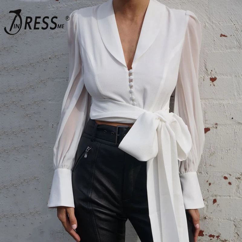 Женский офисный Топ INDRESSME однотонная белая Повседневная рубашка с длинными