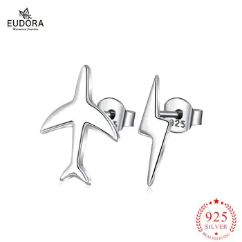 

Eudora 925 Sterling Silver Minimalist Jewelry Female Airplane Earrings Lightning Ear Stud Fashion Jewelry Girls Gift CYE110
