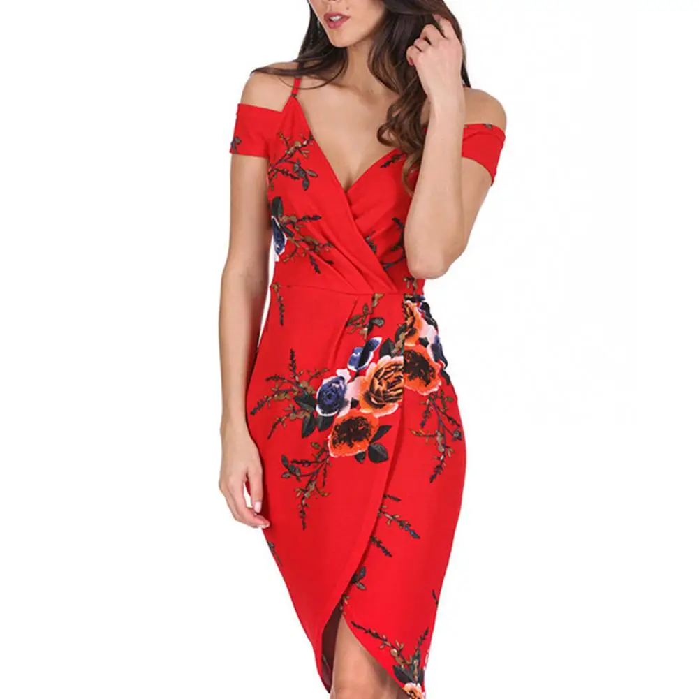 

Elgant Floral Print Summer Vintage Asymmetrical Dress Off Shoulder Short Sleeve V-neck Peplum Lady Vestidos Retro Backless Dress