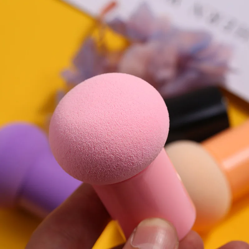 New Style Spherical Beauty Pen Puff Makeup Tool Mushroom Plastic Handle Puff Short Handle Beauty Puff Egg Tool