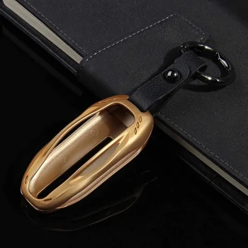 

Metal Car Remote Key Case Shell Cover Cover Fob with Key Chain For Tesla Model S 2012-2018/Model 3 2016 2017 2018+ 5 Colors