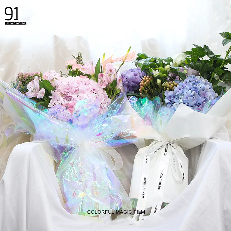 

10Pcs 50*50cm colourful cellophane film wrapping paper for flowers transparent pvc craft gift packing flower bouquet wrappers
