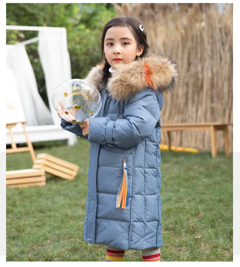 Dollplus/пальто для девочек зимняя детская одежда зимняя меховая куртка для девочек 12 лет, теплое плотное длинное однотонное пуховое пальто с капюшоном