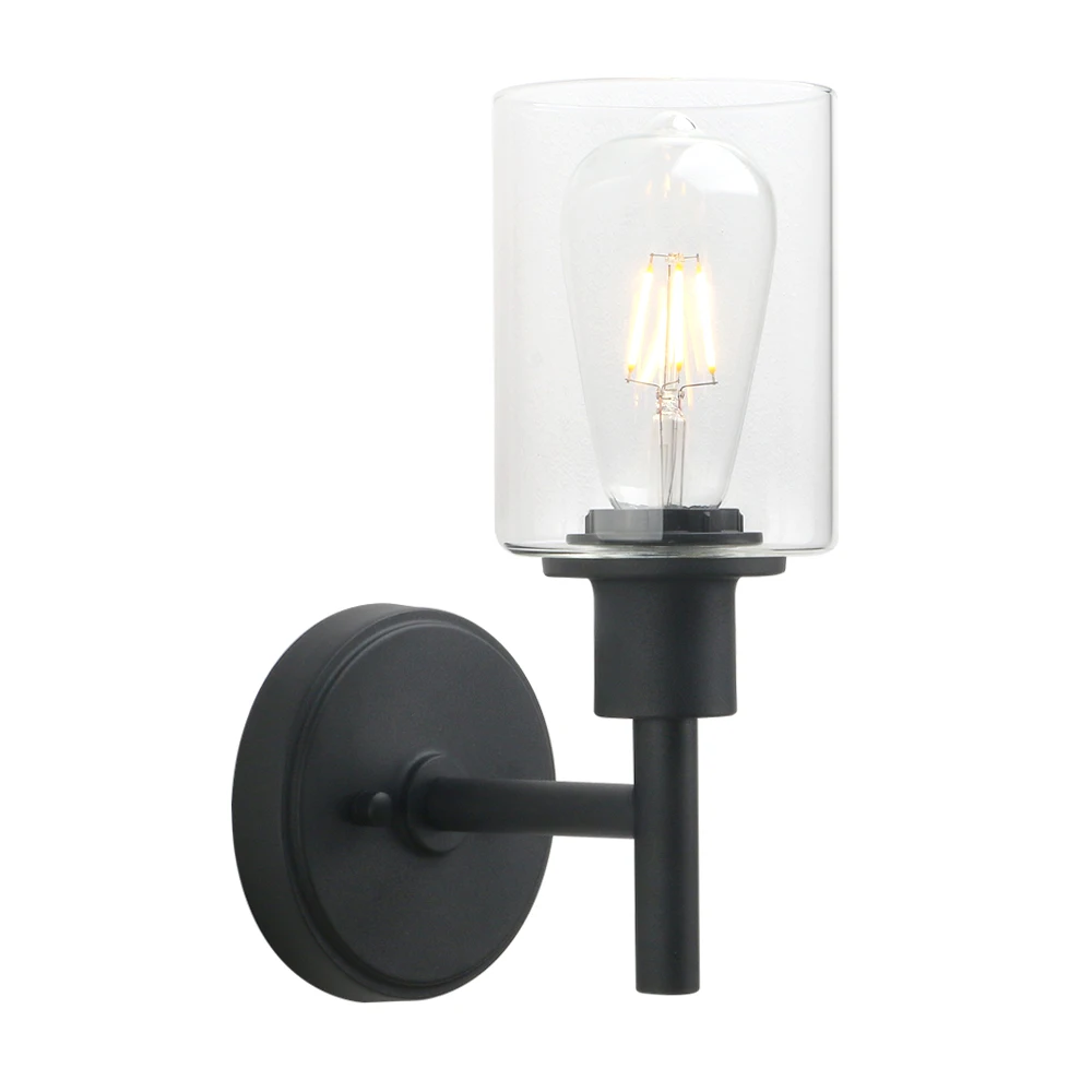 

Permo Black Wall Sconce Light 1-Light Matte Black Bathroom Vanity Light Fixture with 3.94 Inches Glass Light Shade