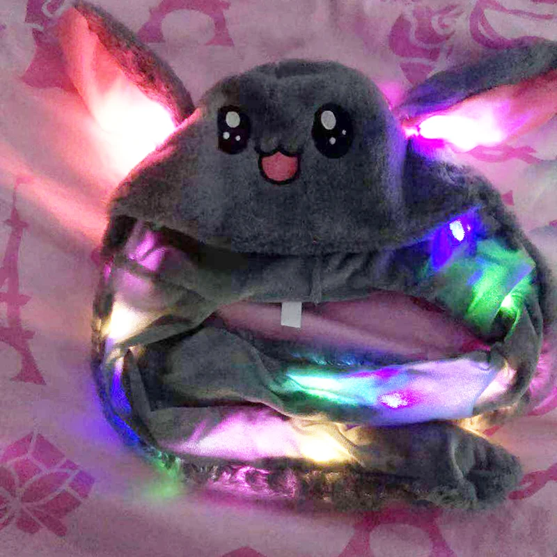 grey with lighting Шапка кролика с подвижными ушками, шапка кролика с ушками, теплая плюшевая Милая шапка с подушкой безопасности - Цвет: grey with lighting