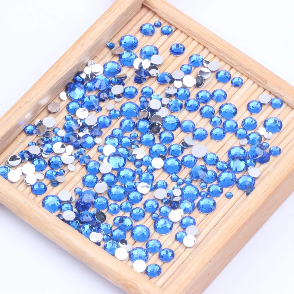 Resin Rhinestones Non Hot Fix Navy blue AB 500/1000pcs 2-6mm Round Flatback  Diamonds Appliques For Craft Fabric Wedding Dresses