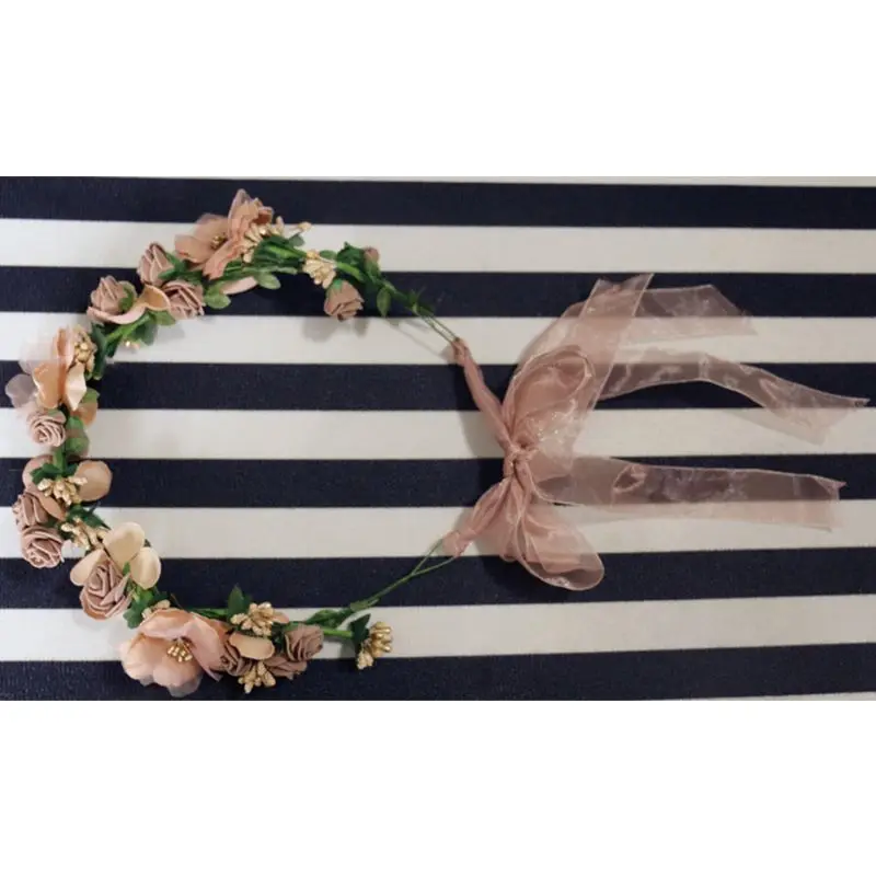 Women Summer Sun Visor Hat Artificial Flower Garland Wreath Lace Ribbon Wide Brim Bucket Cap Mulitifunction Sunproof Beachwear