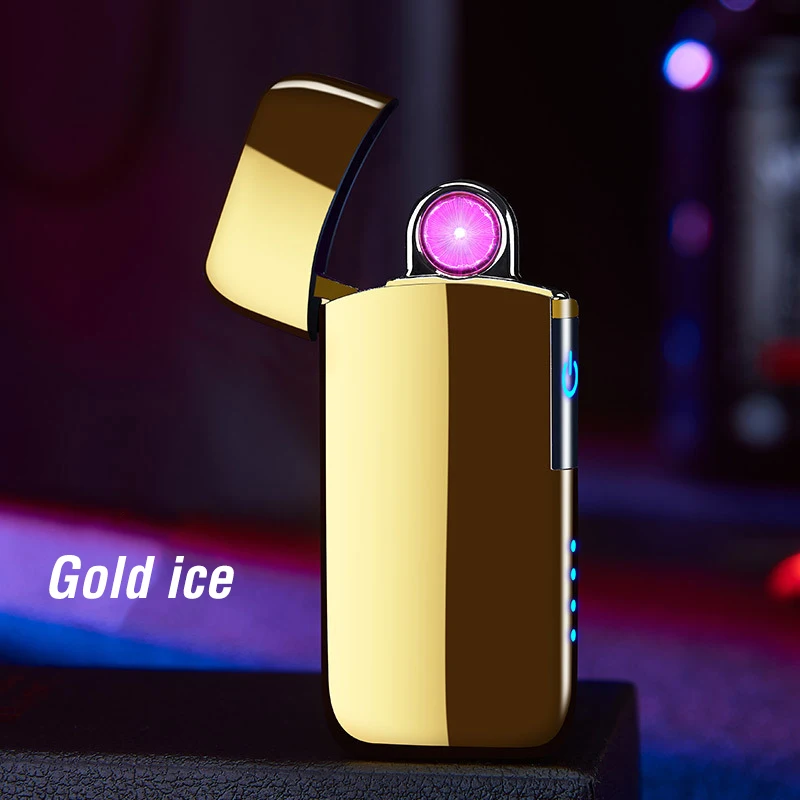 Прядильная плазменная дуговая зажигалка, Мужская подарочная USB электрическая турбо-зажигалка, ветрозащитная электронная импульсная перезаряжаемая зажигалка - Цвет: Gold Ice