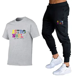 

2020 summer new men's T-shirt sports suit casual pants sports two-piece track suit men and women printed suit fitness suit
