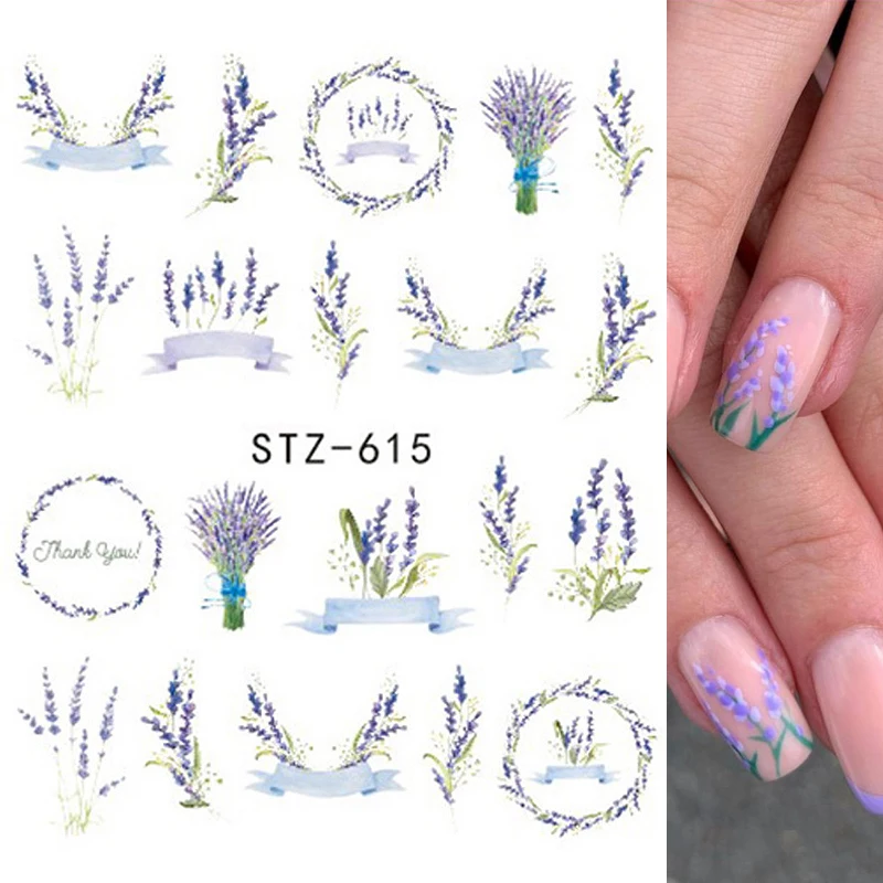 1 шт наклейки для ногтей цветочным лавандовым узором переводятся при помощи воды