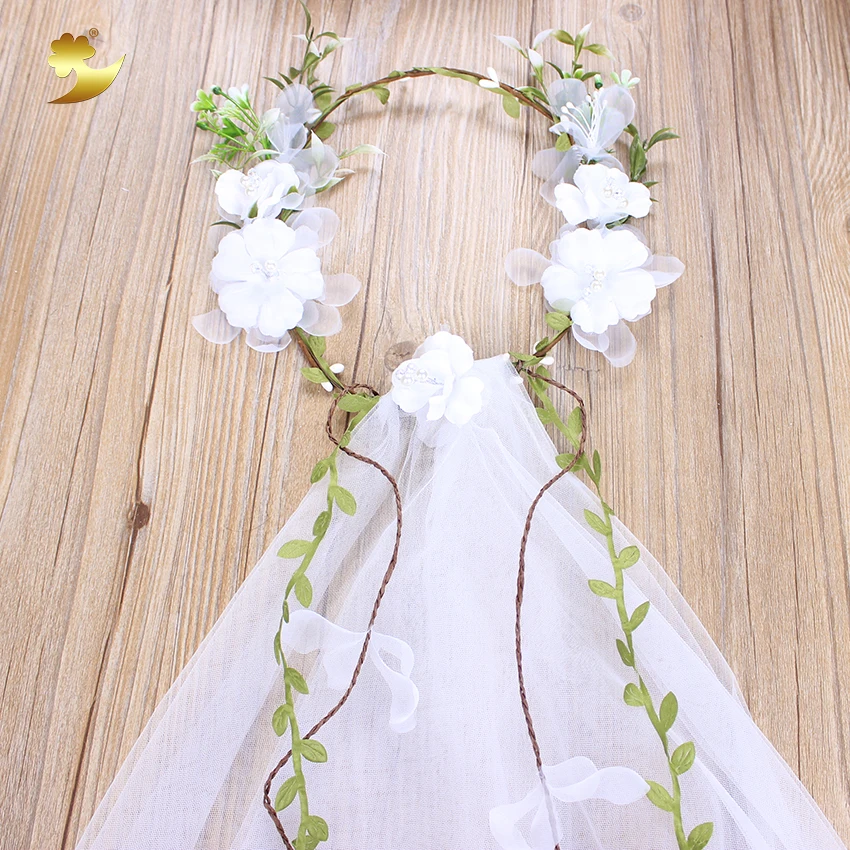 Венок из цветов на голову Белая Вуаль свадебная ткань повязки для причёски