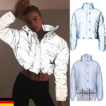 

Winter New Reflective Short Coat Thickening Luminous Coat jacket Night Reflective Sports Women's Solid Color Casual Street Wear