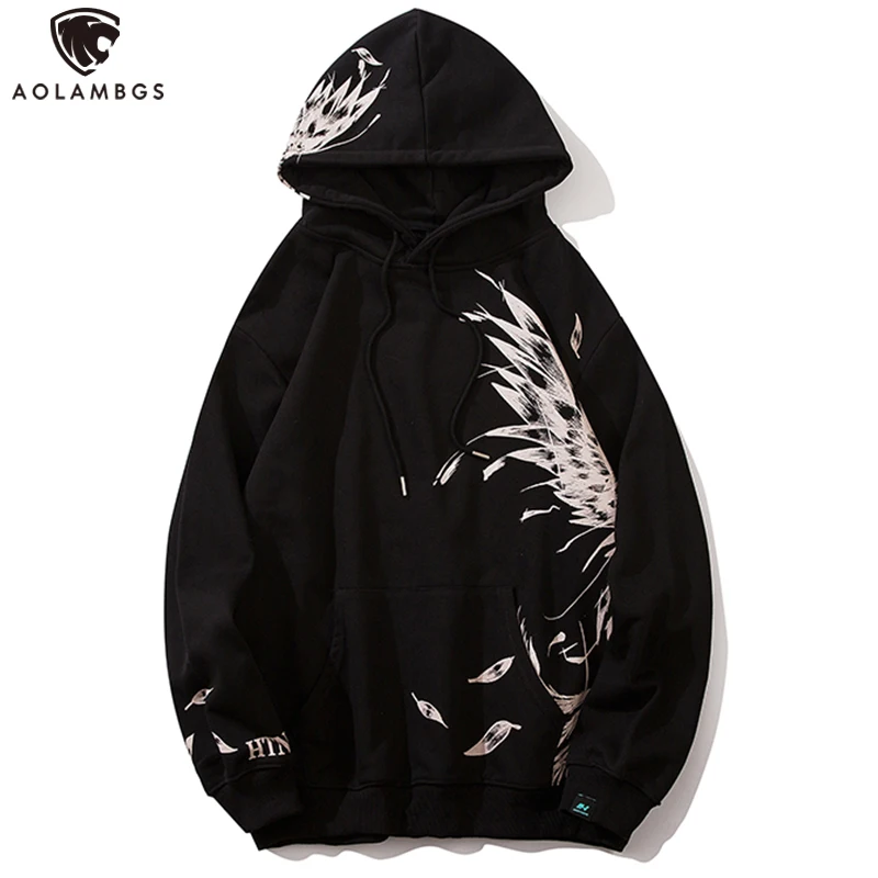 

Aolamegs Men Hip Hop Hoodie Sweatshirt Peacock Painting Print Thin Hooded Pullover Harajuku Punk High Street Hipster Streetwear