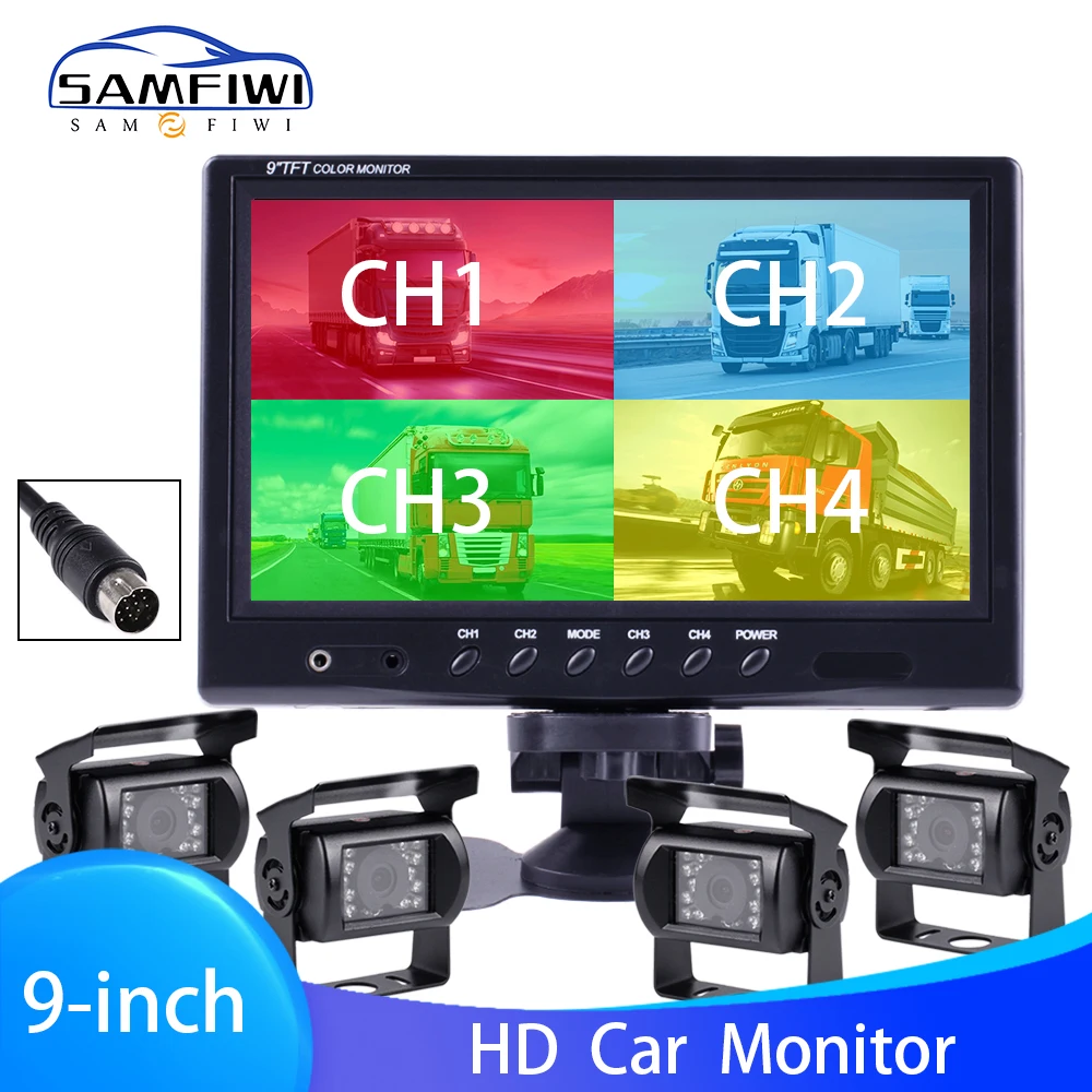 

NEW 9" Car Monitor 4 Split Security Surveillance Car Headrest Rear View Monitor Dvr 4ch/Channel DVR Recorder AHD Front Camera