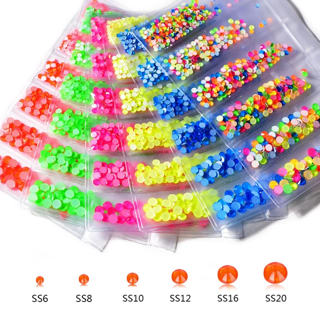 Pink Rhinestones for Nails Fluorescent Rhinestones Luminous Non Hotfix Neon  Rhinestone Noctilucent Electric Nail Art Decorations 1000pcs Mix SS4-SS16