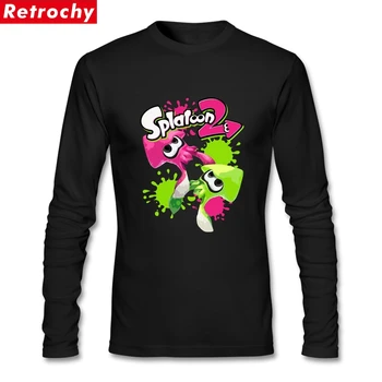 

Unique Splatoons Double Squid T-shirt Men Long Sleeve Natural Cotton O-neck Fishing Top For Man