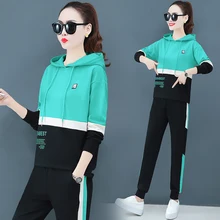 spring 2020 plus Large size 2 pieces set tracksuit for women hoodies outfits Woman Will Code Loose Leisure Run Long Sleeve Suit