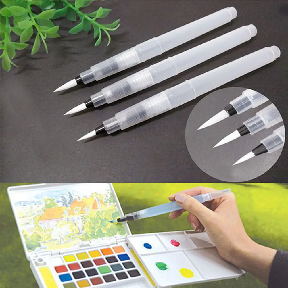 3PCS Refillable Water Brush Ink Pen for Water Color Calligraphy Painting Illustration Pen Office Stationery 12cm 3 sizes