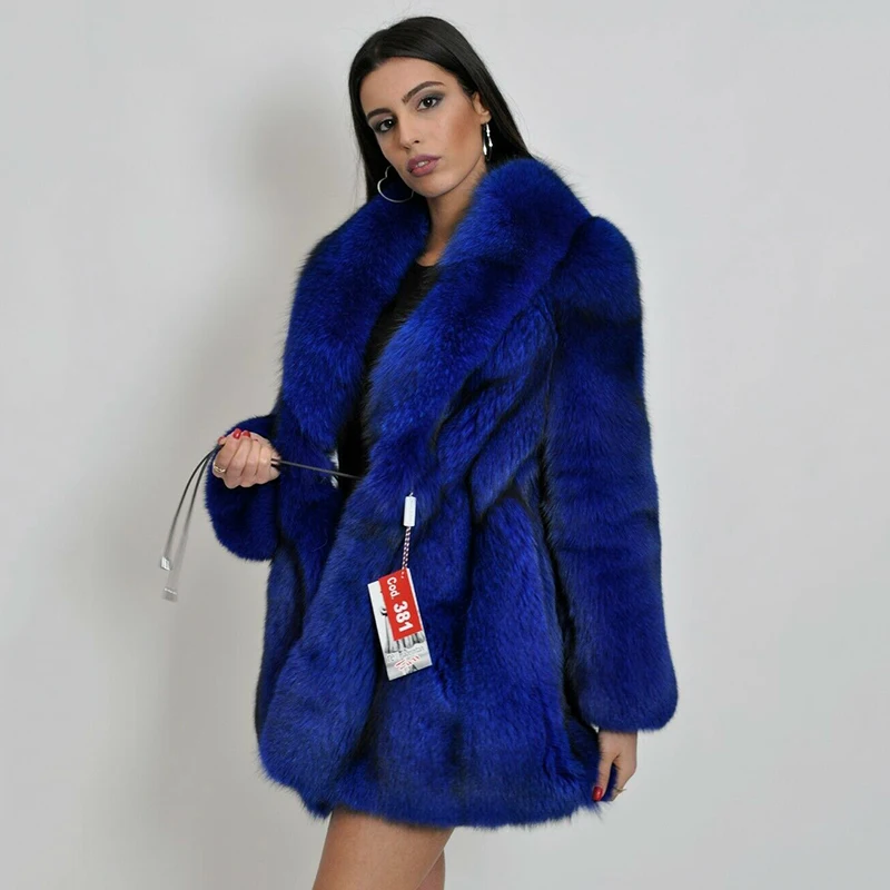 Royal Blue Real Silver Fox Fur Jacket Medium Length Women Fashion Whole Skin Cappotti Di Pelliccia Di Volpe Cappotti Di Pelliccia Di Lusso Genuini Don