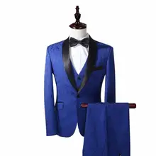 

Royal Blue Groom Tuxedos Best Man Suits Groomsmen One Buttons Custom Made Man Suit Men Blazers Jacket+Pants+Vest Costume Homme